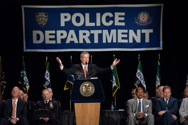 Mayor Bill de Blasio at the NYPD Police Academy Graduation last week